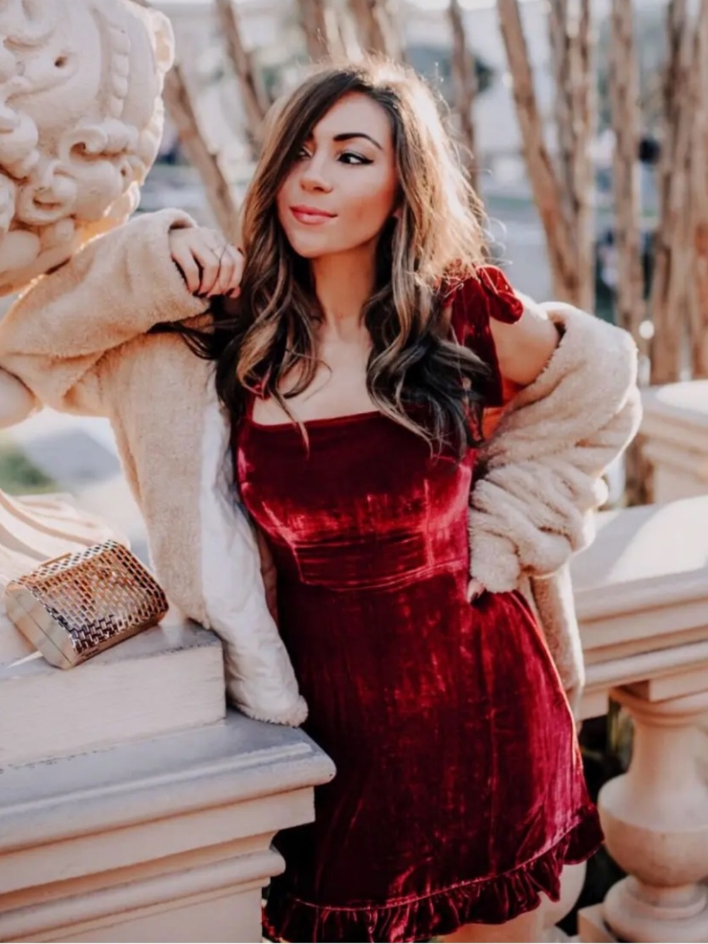 Reformation Minna Velvet Dress Crimson 4